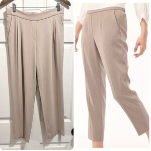 Aritzia Babaton Cohen Pants Pleated Cropped Pants High Rise Tan Trousers 6